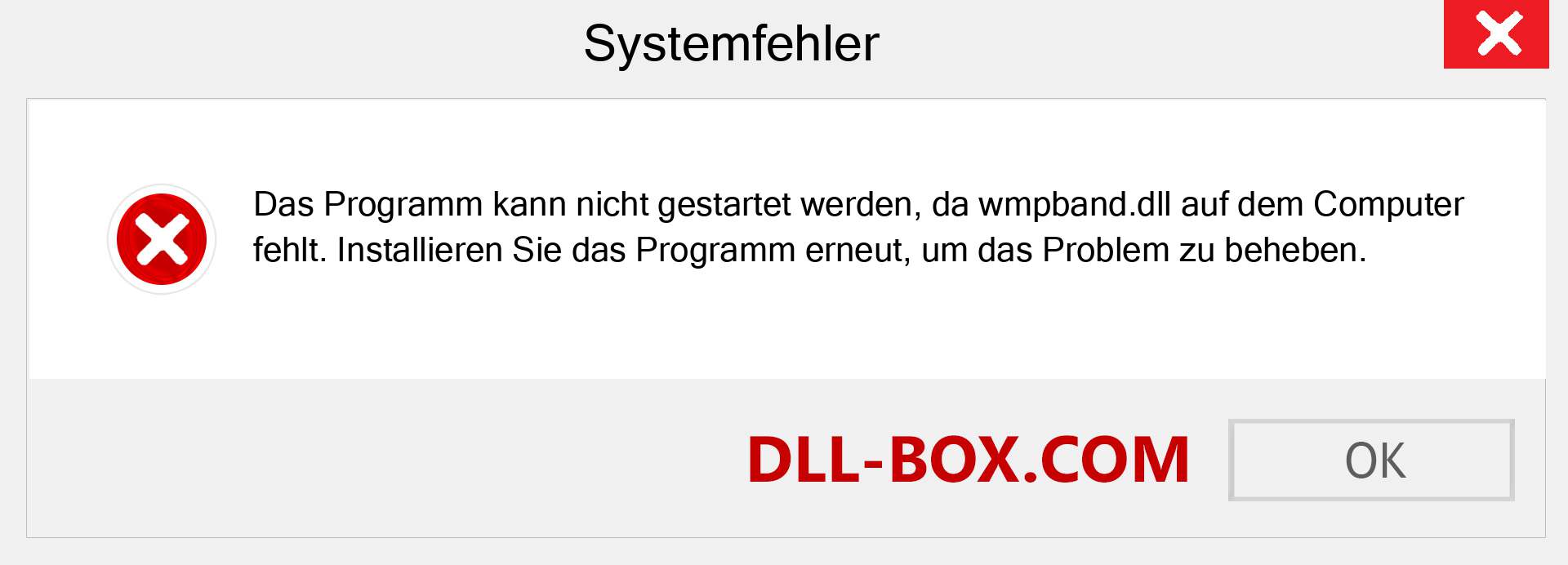 wmpband.dll-Datei fehlt?. Download für Windows 7, 8, 10 - Fix wmpband dll Missing Error unter Windows, Fotos, Bildern